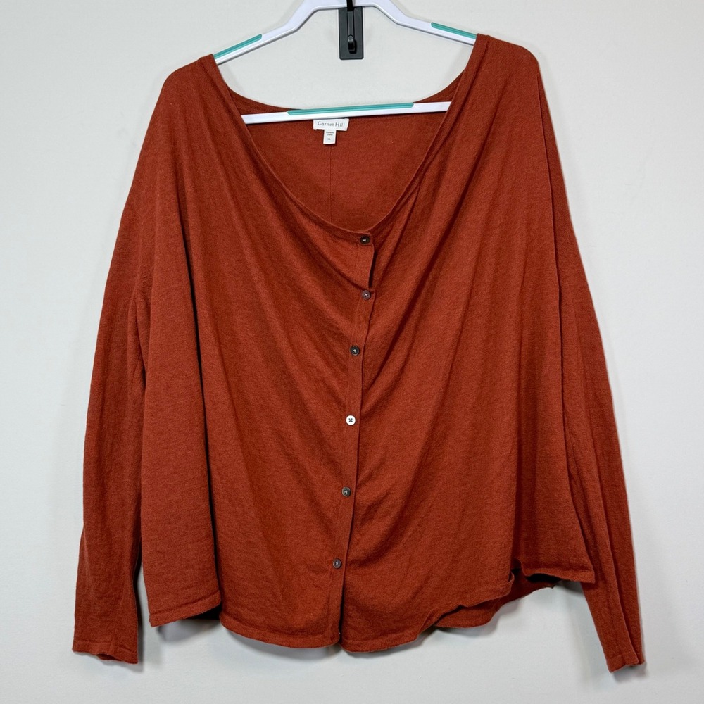 Garnet Hill Cardigan Womens XL Orange 100% Cashmere Oversized Knit Fall Layering